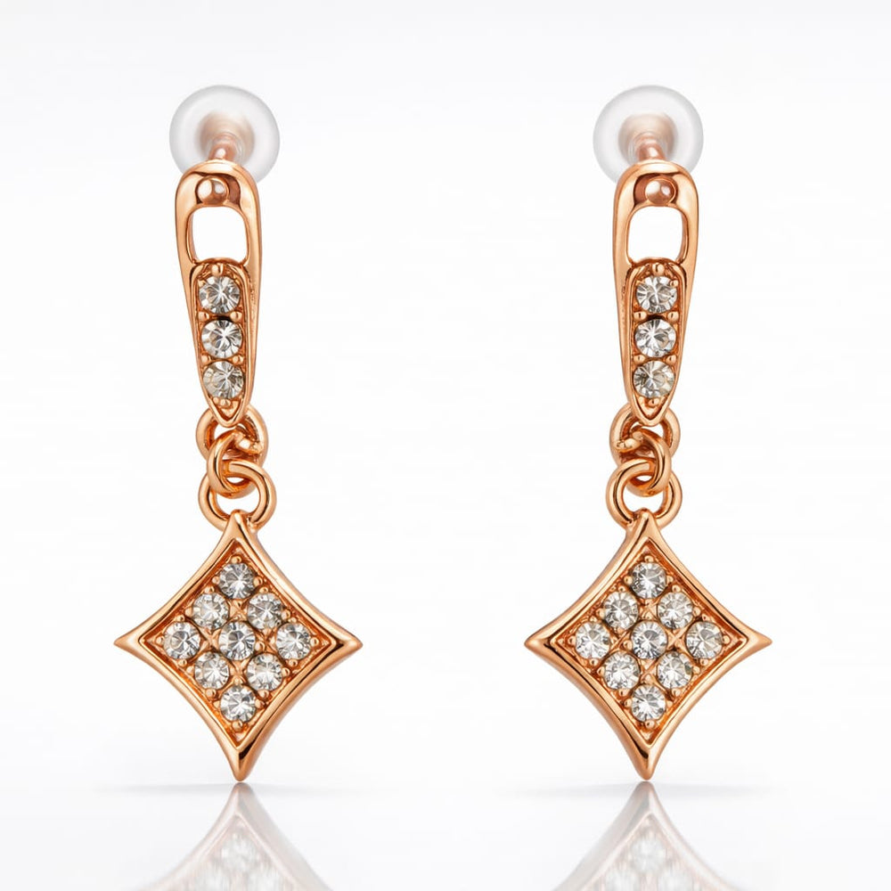 Rose Gold Diamond Drop Earrings – Elegant Geometric Dangle | Pack Of 2