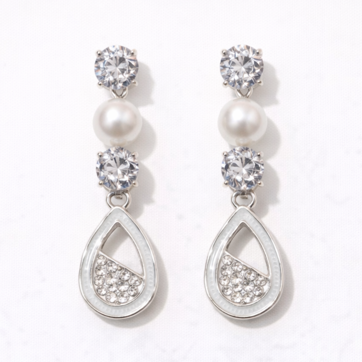 Elegant Pearl Drop Crystal Teardrop Earring | Pack Of 2