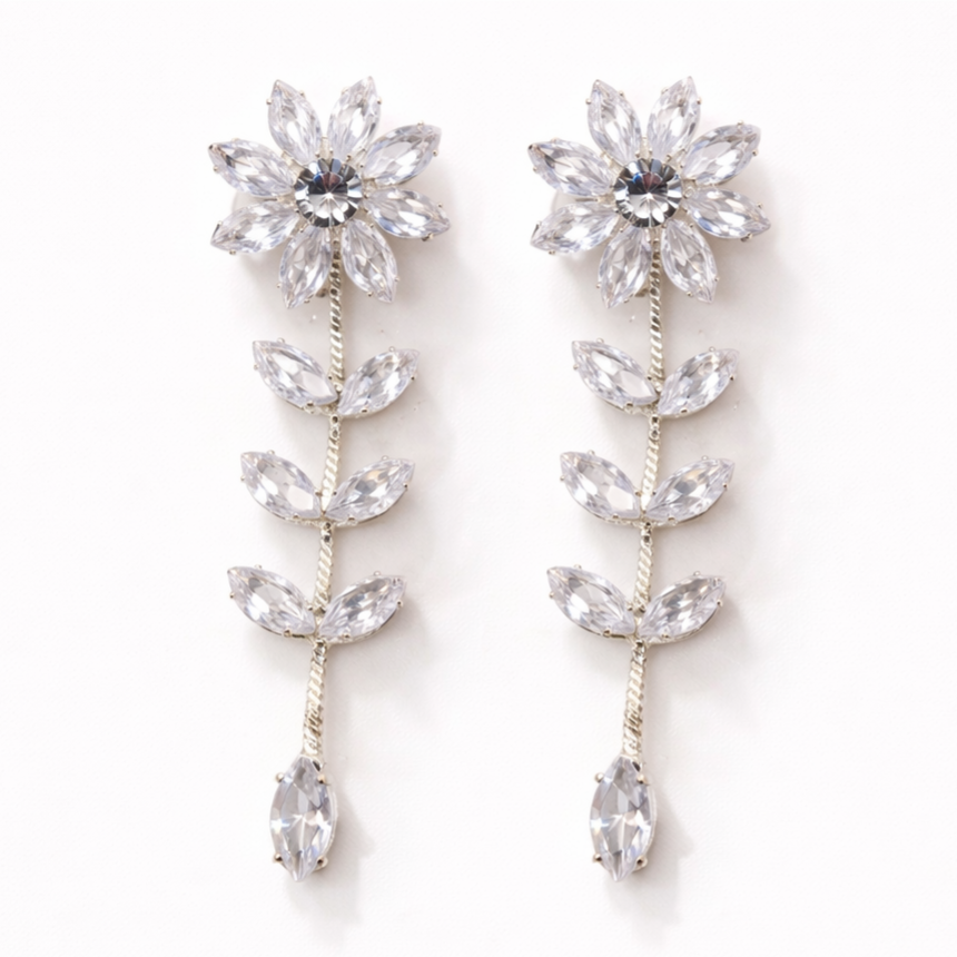 Crystal Floral Vine Drop Earrings – Elegant Long Statement Earrings | Pack Of 2