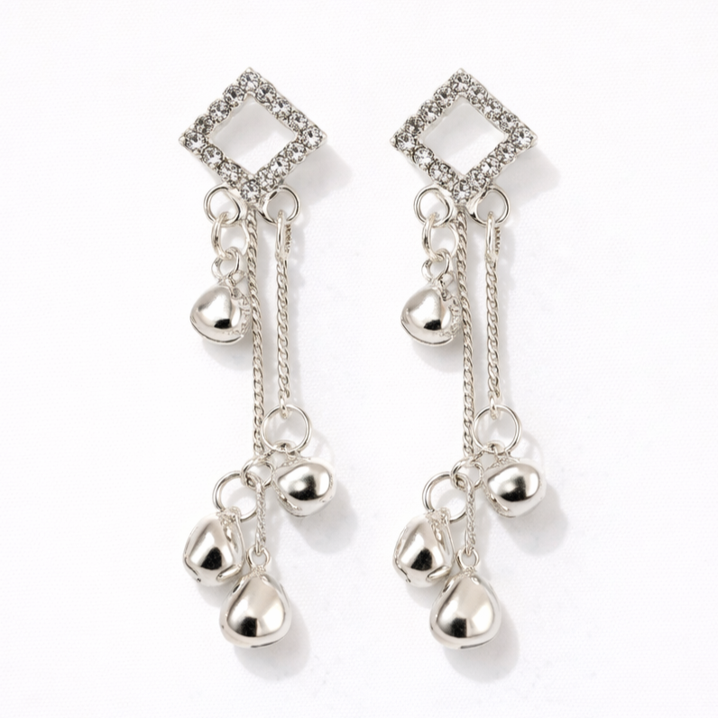 Chic Crystal Square Drop Earrings with Silver Charm Dangles | Pack Of 2