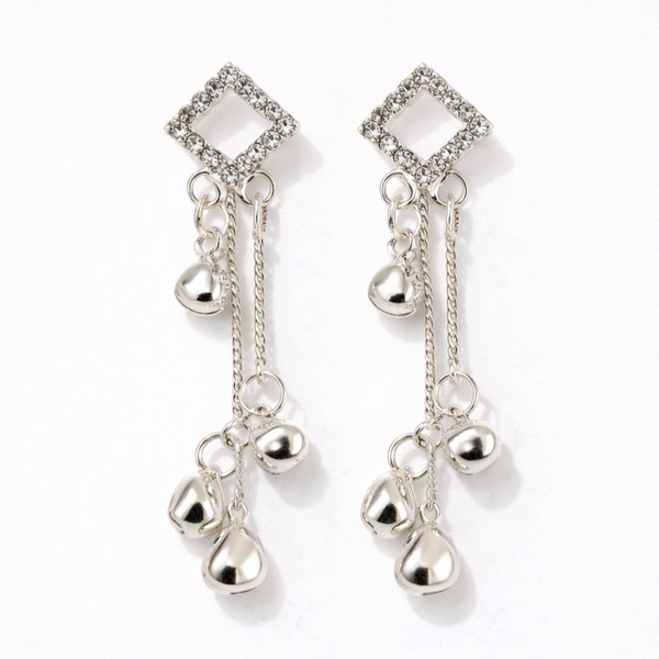 Chic Crystal Square Drop Earrings with Silver Charm Dangles | Pack Of 2
