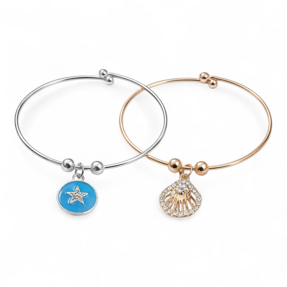Ocean Charm & Golden Shell Bracelet Combo | Elegant Dual Style Set | 2 In 1