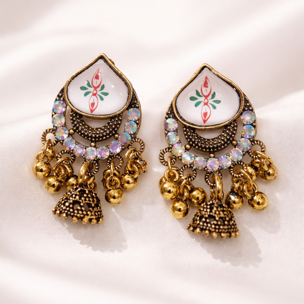 Royal Floral Jhumka Earrings with Crystal Detailing | Pack Of 2