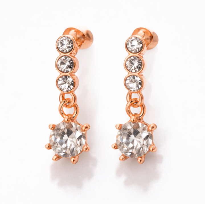 Rose Gold Crystal Drop Earrings – Elegant Sparkle Danglers