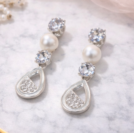 Elegant Pearl Drop Crystal Teardrop Earring | Pack Of 2