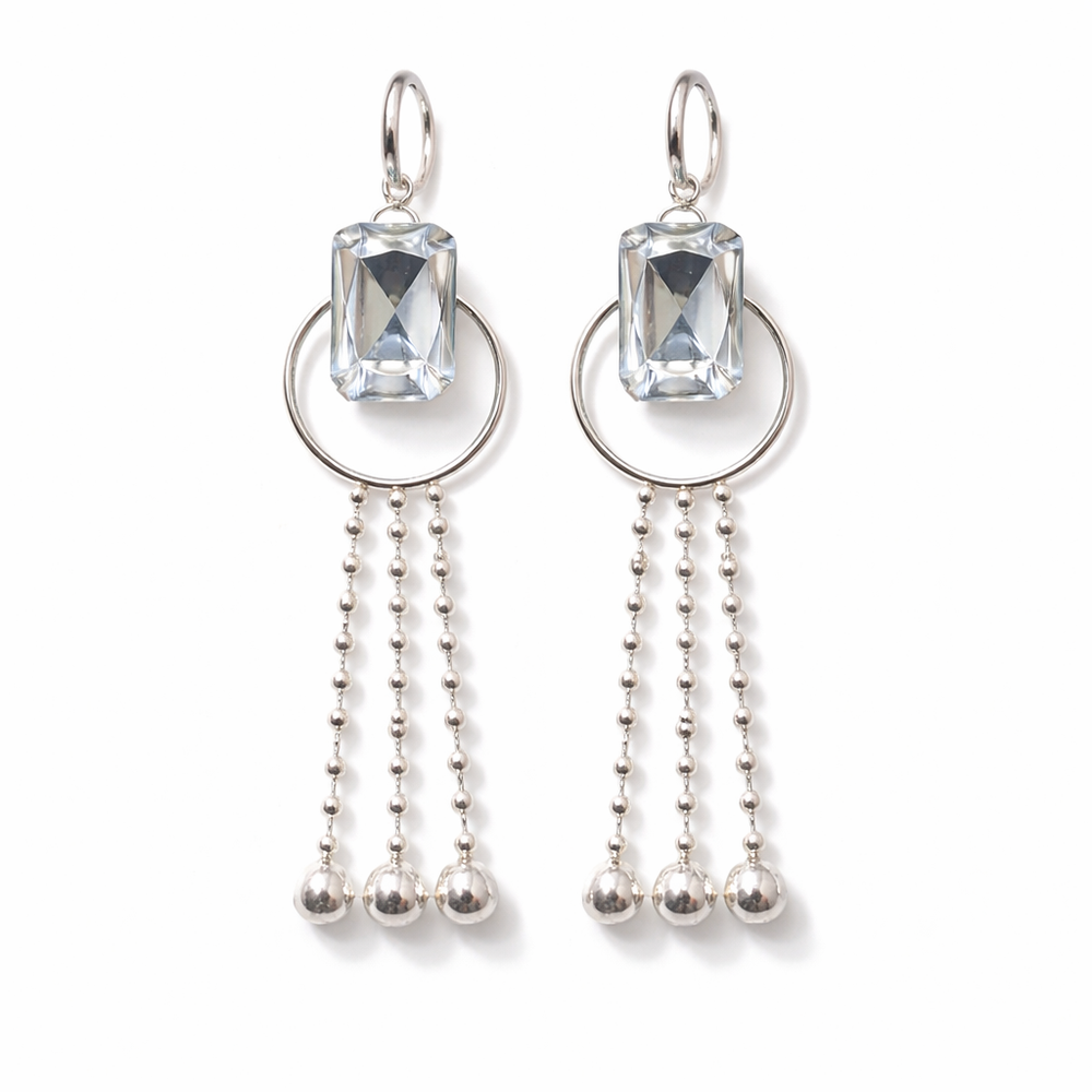 Elegant Crystal Drop Earrings with Silver Chain Tassels | Pack Of 2